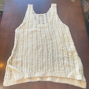Mystree Cream Open Knit Sleeveless Cowl-Neck Sweater Tank